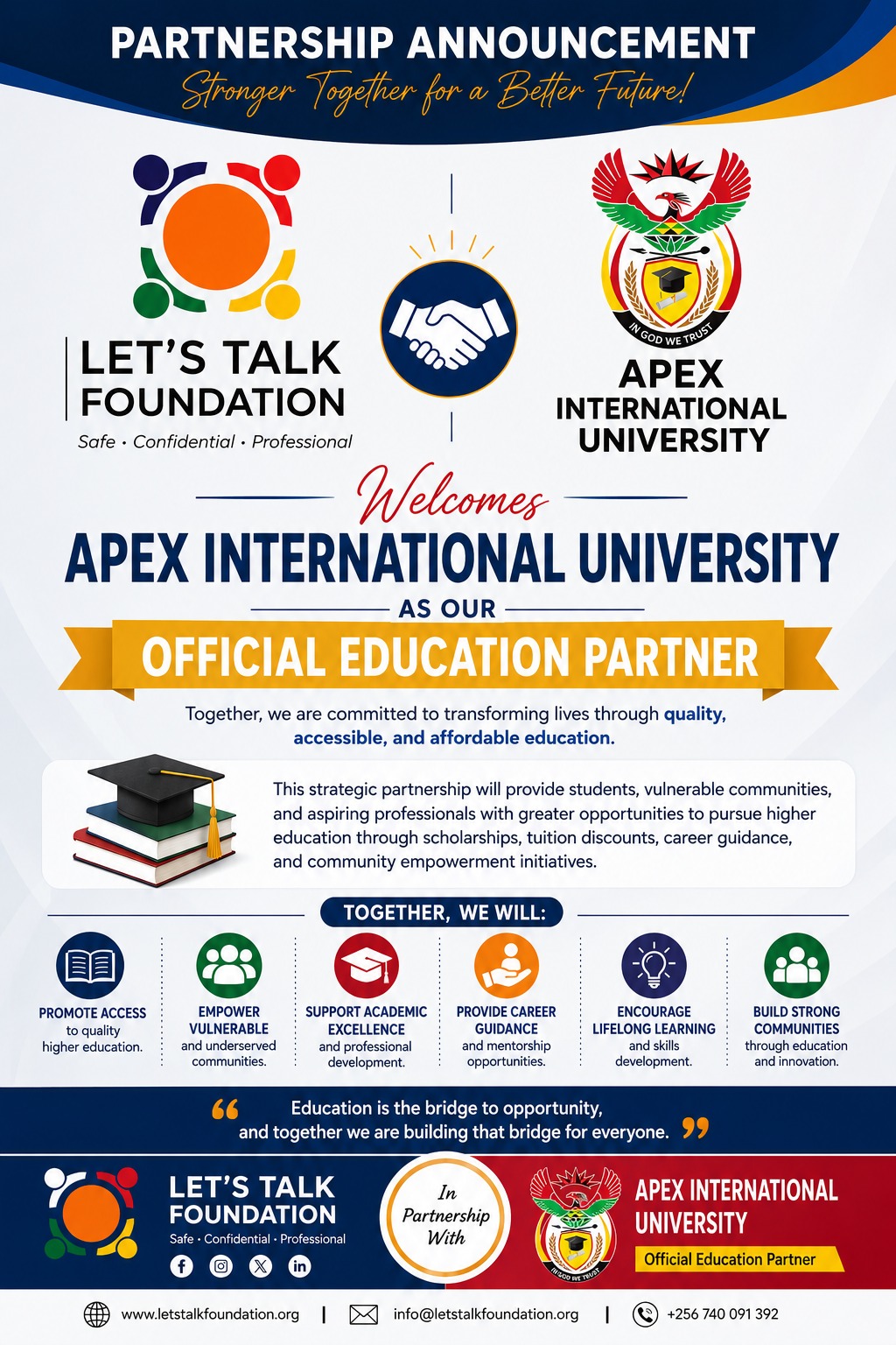 Let's Talk Foundation Partners with Apex International University to Open Doors to Quality Education